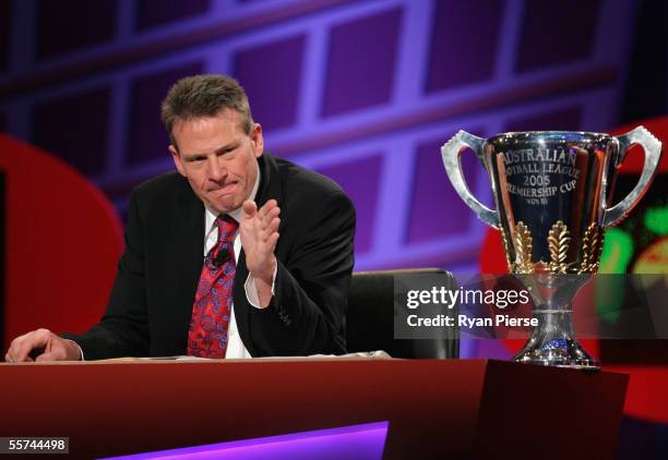 Sam Newman, co-host of the Footy Show speaks during the Channel Nine AFL Grand Final Footy Show at Rod Laver Arena September 22, 2005 in Melbourne,...