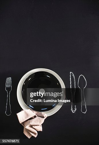 Plate And Napkin With Drawing Of Flatware High-Res Stock Photo - Getty ...