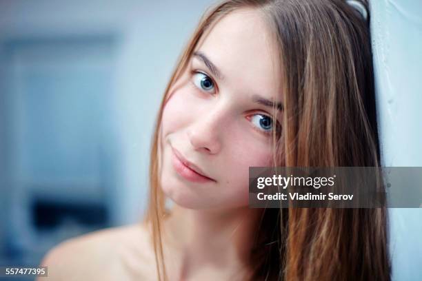 close up of smiling caucasian girl - 15 years girl bare stock pictures, royalty-free photos & images