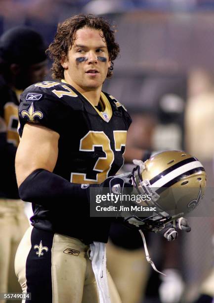 Steve Gleason of the New Orleans Saints stands on the sideline during the game with the New York Giants on September 19, 2005 at Giants Stadium in...