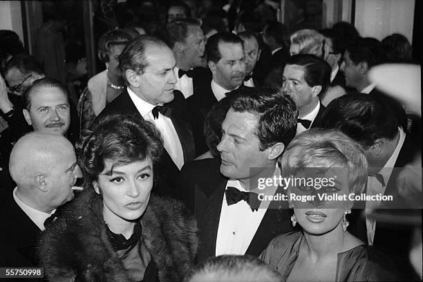 Anouk Aimee, Marcello Mastroianni and Magali Noeel, about 1960.