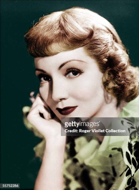 Claudette Colbert , American actress. Colourized photo.