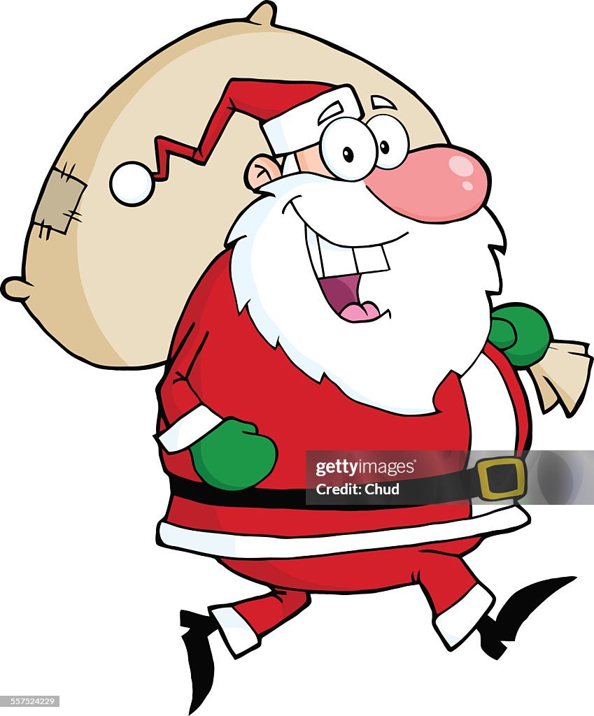 Santa Claus Runs With Bag