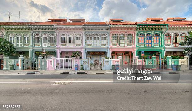 rows of peranakan houses - peranakan culture stock pictures, royalty-free photos & images