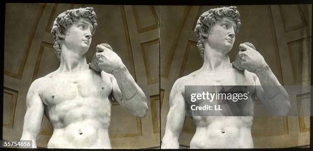 David , king of Israel, by Michelangelo , sculptured from 1501 till 1505. Florence, gallery of the Academy. About 1895.