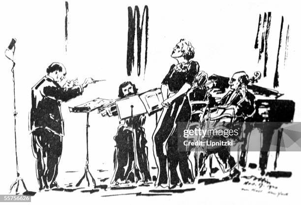 Arnold Schoenberg , composer and Austrian conductor, in concert. New York, Town Hall, in November 17, 1940.