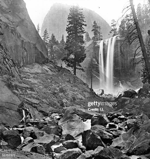 Vernal Falls in the valley of Yosemite . 1870-1875. LL-10272B stereo.