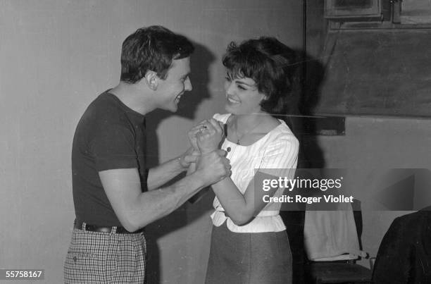 Jean-Louis Trintignant and Catherine Rouvel at the Theatre des Varietes, acting "Marius" by Marcel Pagnol. Paris, 1962. HA-2199.