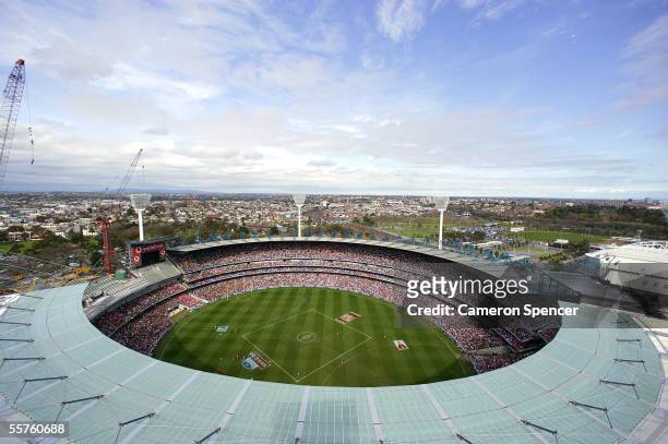 Packed house enjoys the action during 2005 AFL Grand Final between the Sydney Swans and the West Coast Eagles at the Melbourne Cricket Ground...
