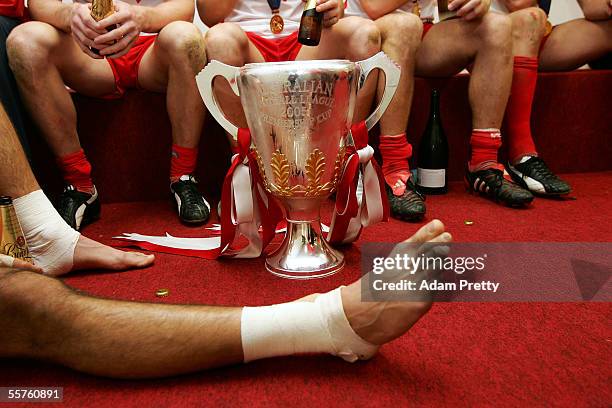 The Premiership trophy takes pride of place in the Sydney rooms after the 2005 AFL Grand Final between the Sydney Swans and the West Coast Eagles at...