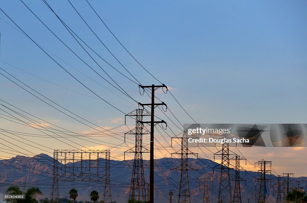 High voltage power lines in the sky