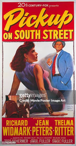 Poster for Samuel Fuller's 1953 crime film 'Pickup on South Street' starring Richard Widmark and Jean Peters.
