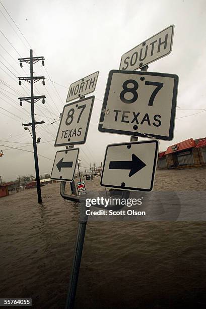 Water covers Route 87 through the east side of town following Hurricane Rita September 24, 2005 in Port Arthur, Texas. Rita hit land as a category 3...