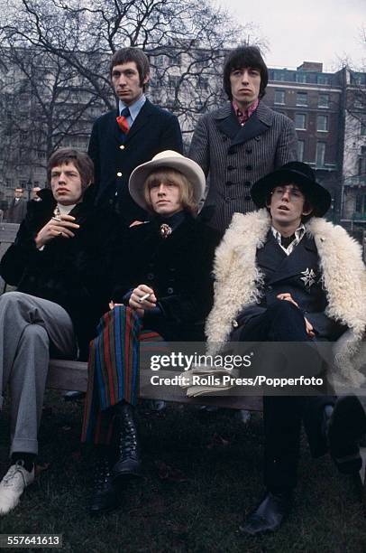 The Rolling Stones pictured together for a press call in Green Park, London on 11th January 1967. Clockwise from top left: Charlie Watts, Bill Wyman,...