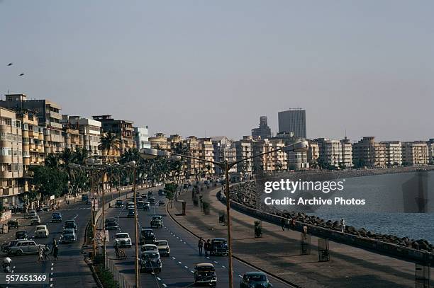 Marine Drive, a long boulevard along the coastline in Bombay , India, circa 1965.