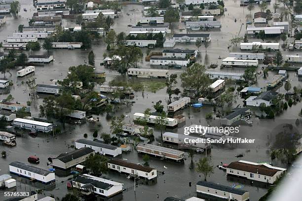 Neighborhood is seen flooded after Hurricane Rita, September 24, 2005 in Ashalnd, Louisiana. Hurricane Rita caused massive damage as it moved across...