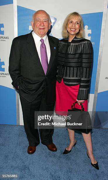 Actor Ed Asner and wife Cindy Gilmore arrive at the "One Night Only: A Concert for Autism Speaks" at the Kodak Theatre on September 24, 2005 in Los...