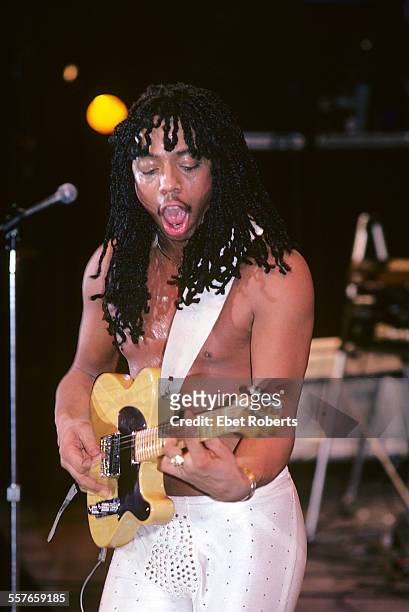Rick James performing at the Jamaica World Music Festival in Montego Bay, Jamaica on November 27, 1982.