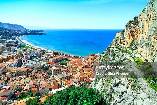 panorama from the rock of cefalu in sicily - palermo - fotografias e filmes do acervo