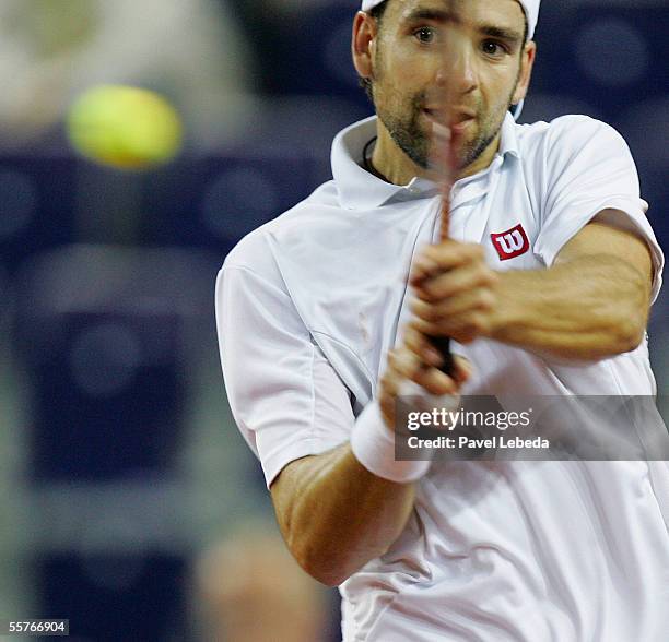 Nicolas Kiefer of Germany in action during the third single match in the Davis Cup Play-offs 2005 between Czech Republic and Germany at the Arena...