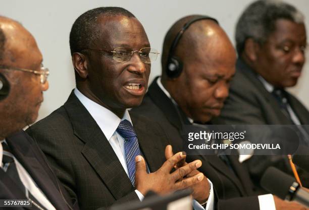 Washington, UNITED STATES: Senegalese Minister of Economy and Finance Abdoulaye Diop addresses a panel about issues faced by French-speaking African...