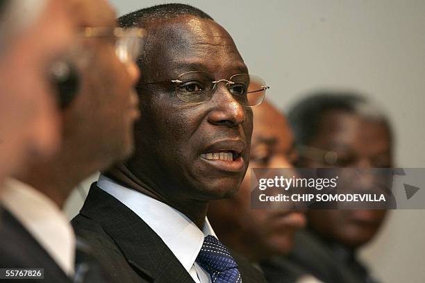 Washington, UNITED STATES: Senegalese Minister of Economy and Finance Abdoulaye Diop addresses a panel about issues faced by French-speaking African...