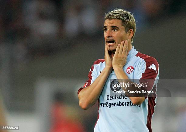 Ervin Skela of Kaiserslautern reacts during the Bundesliga match between VFB Stuttgart and 1.FC Kaiserslautern at the Gottlieb Daimler Stadium on...