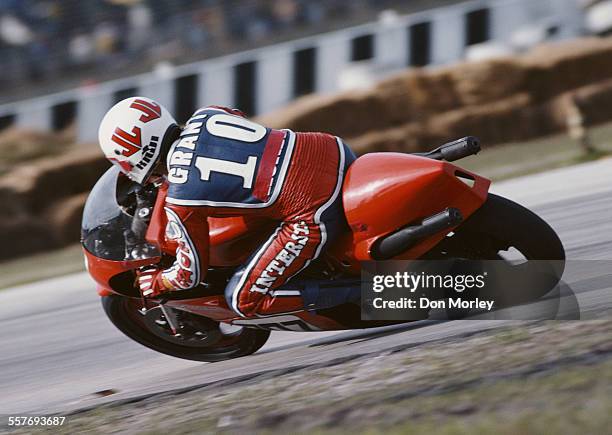 Mick Grant of Great Britain rides the Kawasaki motorcycle during the 38th AMA Daytona 200 race on 11 March 1979 at the Daytona International Speedway...