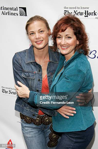 Actress Gina Tognoni and actress Marj Dusay arrive to the 19th Annual Broadway Flea Market & Grand Auction For Broadway Cares on the patio of...