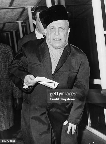 Writer Valery Tarsis arriving in Britain to lecture at Leicester University, at London Airport, February 9th 1966.