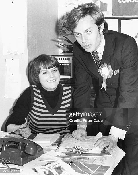 Lady Jane Wellesley and her brother Charles campaigning during the election in Islington, London, October 3rd 1974.