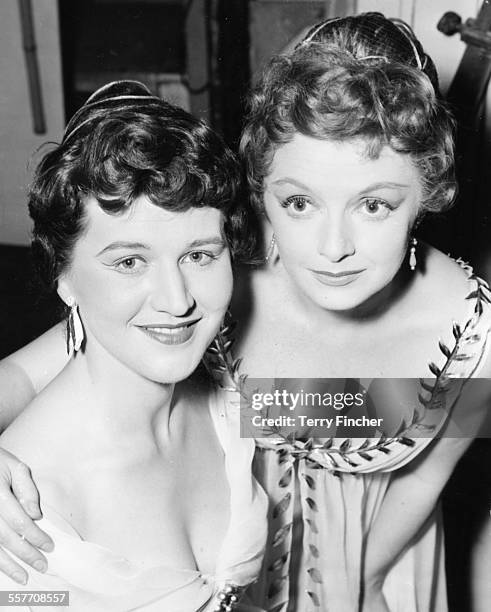 Portrait of actresses Patricia Routledge and Jane Wenham during rehearsals for the play 'The Comedy of Errors', at the Arts Theatre, London, March...