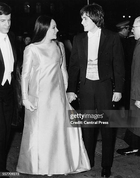Actors Leonard Whiting and Olivia Hussey, stars of the Franco Zeffeirelli film 'Romeo and Juliet', attending the premiere of the film at the Odeon in...