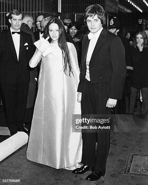 Actors Leonard Whiting and Olivia Hussey, stars of the Franco Zeffeirelli film 'Romeo and Juliet', attending the premiere of the film at the Odeon in...