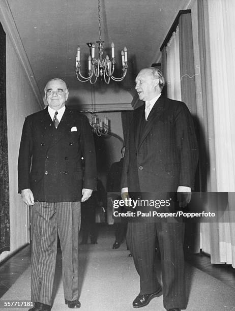 Hastings Ismay, 1st Baron Ismay , Secretary General of NATO, with German Chancellor Konrad Adenauer in Bonn, Germany, July 5th 1955.