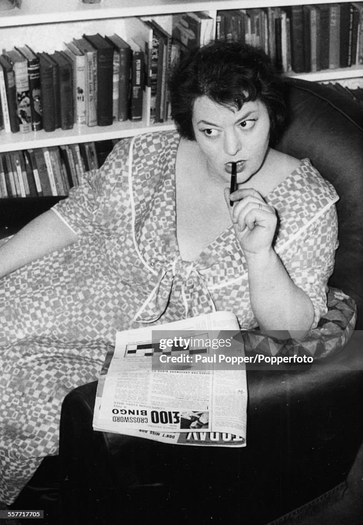 Portrait of English actress Hattie Jacques trying her hand at Today
