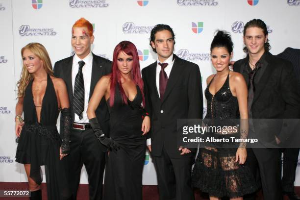 Group RBD arrives at the 2nd Annual Premios Juventud Awards at the University of Miami Convocation Center September 22, 2005 in Miami, Florida.