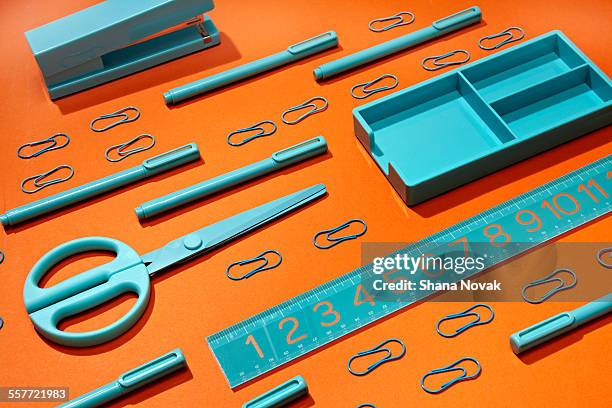 grouping of office supplies - office supply stock-fotos und bilder