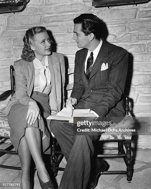 Actress Priscilla Lane is interviewed in Los Angeles, California.