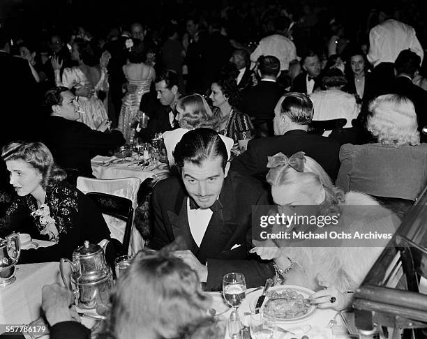 Actor John Payne with wife actress Anne Shirley attend an event in Los Angeles, California.