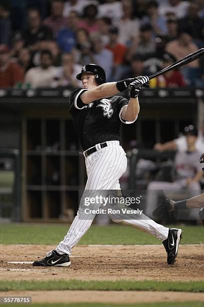 Brian Anderson of the Chicago White Sox bats during the game against the Minnesota Twins at U.S. Cellular Field on August 17, 2005 in Chicago,...