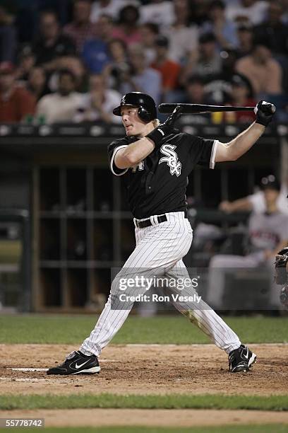 Brian Anderson of the Chicago White Sox bats during the game against the Minnesota Twins at U.S. Cellular Field on August 17, 2005 in Chicago,...