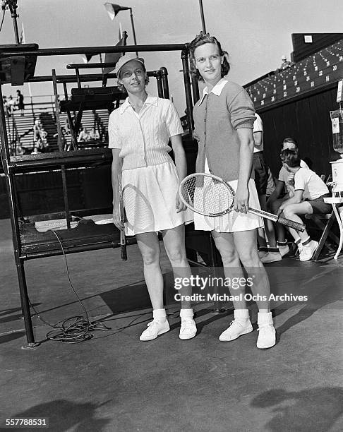 Tennis player Alice Marble poses off court during the Pacific Southwest Tennis Match in Los Angeles, California.