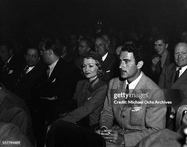 Actress Constance Bennett with her husband actor Gilbert Roland attend an event in Los Angeles, California.