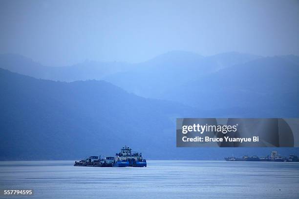 ferry boat in the iron gates gorge - beautiful blue danube stock pictures, royalty-free photos & images