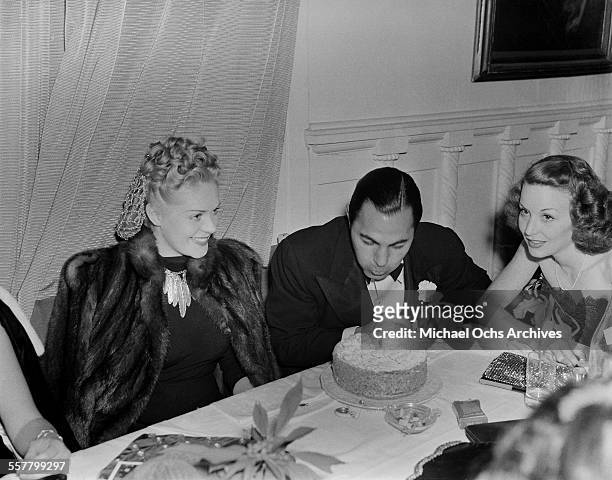Actress Alice Faye attends a birthday party in Los Angeles, California.