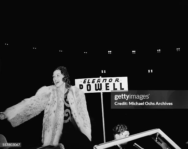 Actress Eleanor Powell greets fans during the Hollywood Chirstmas Parade in Los Angeles, California.