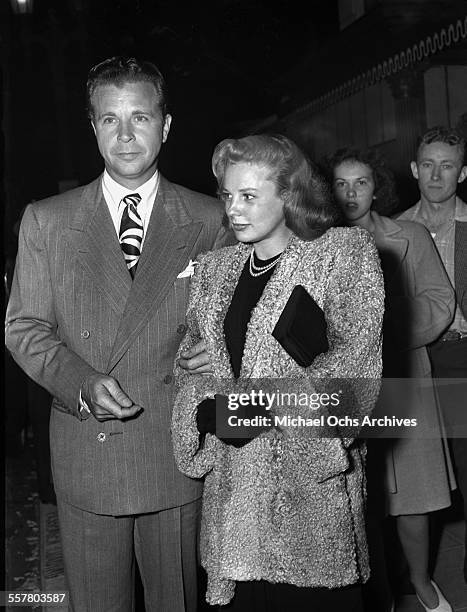 Actor Dick Powell and wife actress June Allyson attends an event in Los Angeles, California.