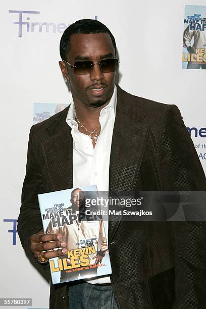 Producer Sean "Diddy" Combs poses at Kevin Lilies' book release party for "Make it Happen: The Hip Hop Generation Guide To Success" at Firmenich on...