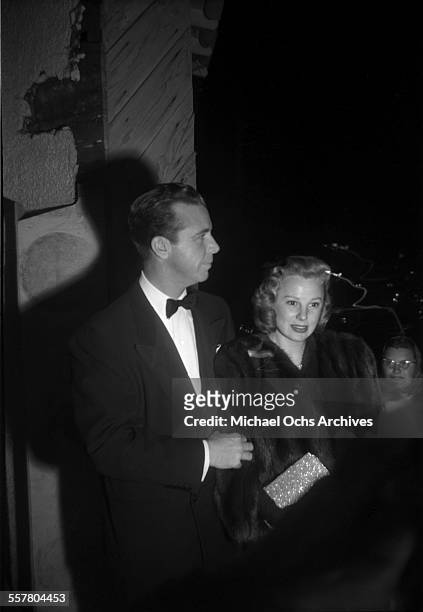 Actor Dick Powell with his wife actress June Allyson attend an event in Los Angeles, California.